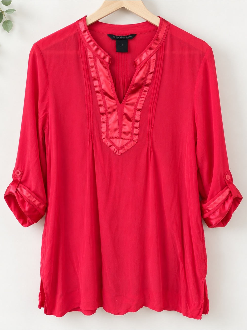 Calvin Klein Jeans Pink Viscose Tunic Blouse Satin Trim Size L